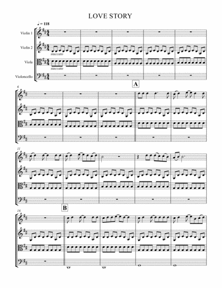 Free Sheet Music Love Story String Quartet Solo Violin