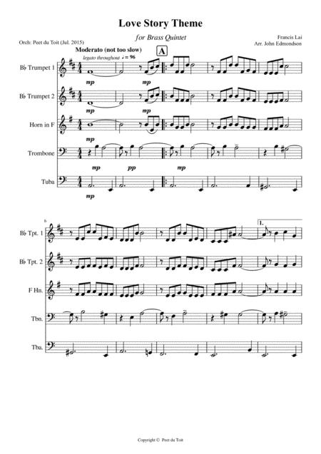 Love Story Theme Francis Lai Brass Quintet Sheet Music