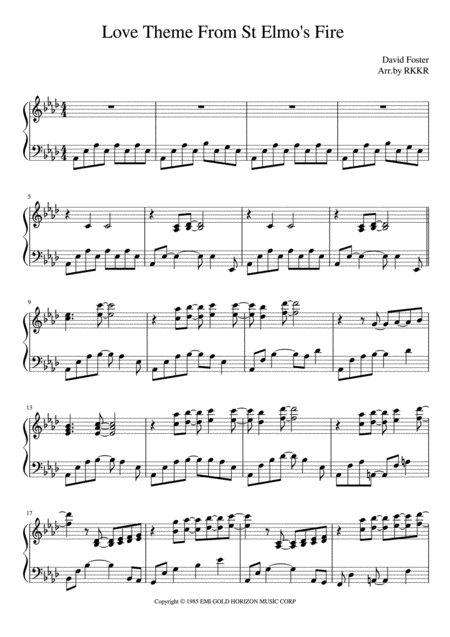 Free Sheet Music Love Theme From St Elmos Fire Cocktail Piano