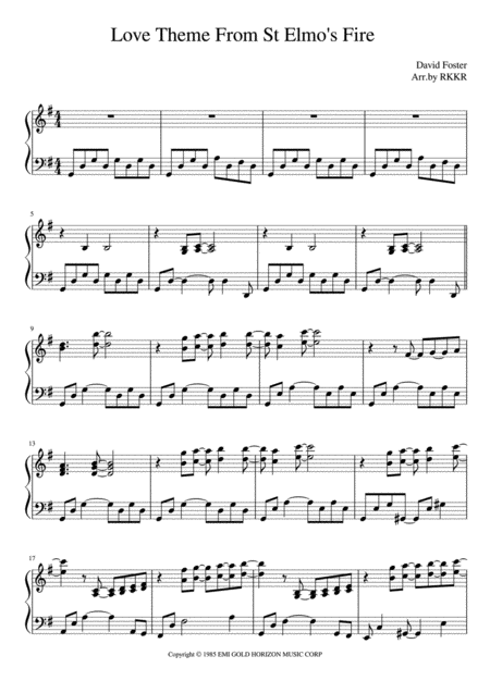 Free Sheet Music Love Theme From St Elmos Fire Piano Solo