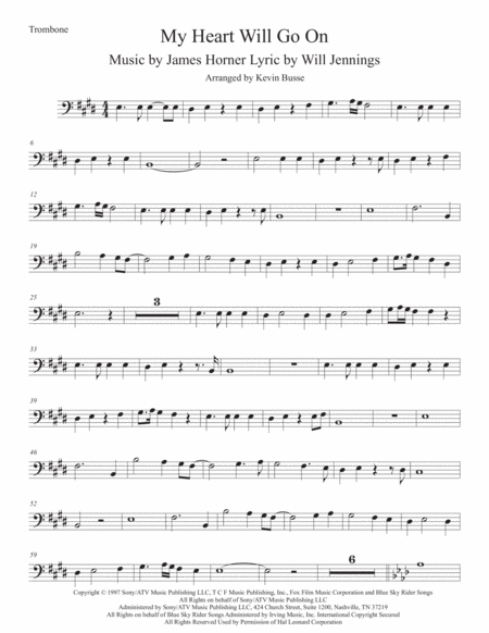 Love Theme From Titanic Original Key Trombone Sheet Music