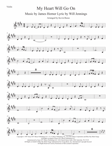 Love Theme From Titanic Original Key Violin Sheet Music