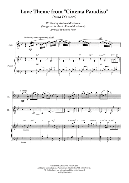 Free Sheet Music Love Theme Tema D Amore From Cinema Paradiso Trio For Flute Cello And Piano Tribute To Yo Yo Ma Ennio Morricone