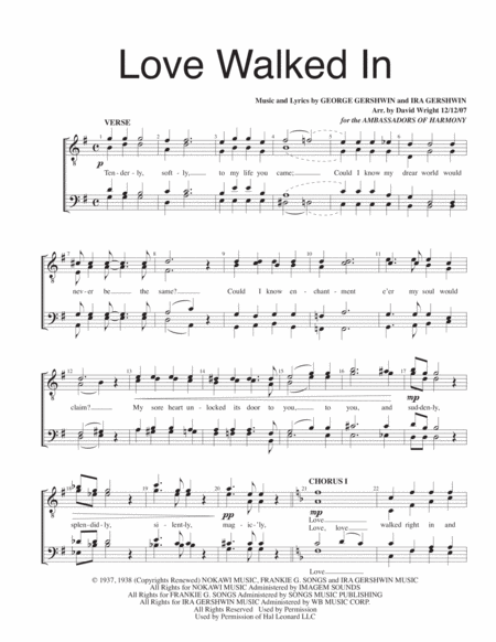 Love Walked In M Chorus Pricing Sheet Music