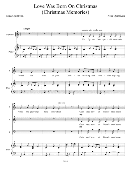 Love Was Born On Christmas Christmas Memories Sheet Music