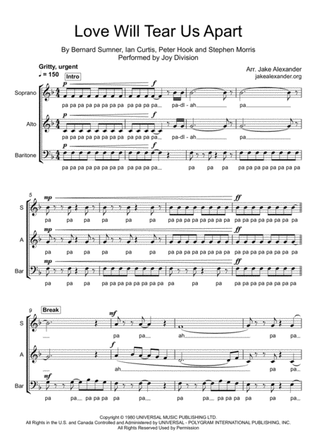 Free Sheet Music Love Will Tear Us Apart Sabar