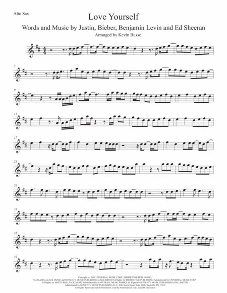 Love Yourself Alto Sax Sheet Music