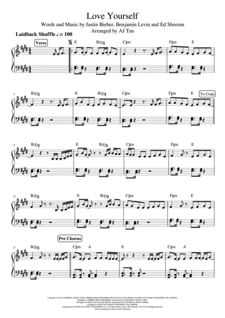 Love Yourself By Justin Bieber Piano Version Sheet Music
