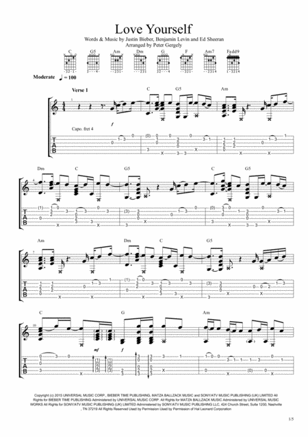 Love Yourself Fingerstyle Guitar Sheet Music