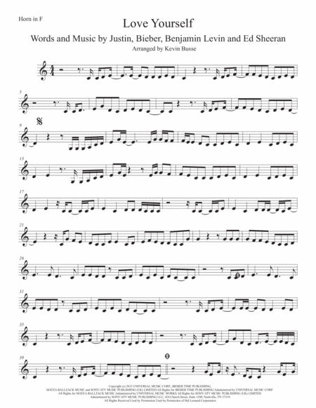 Free Sheet Music Love Yourself Horn In F