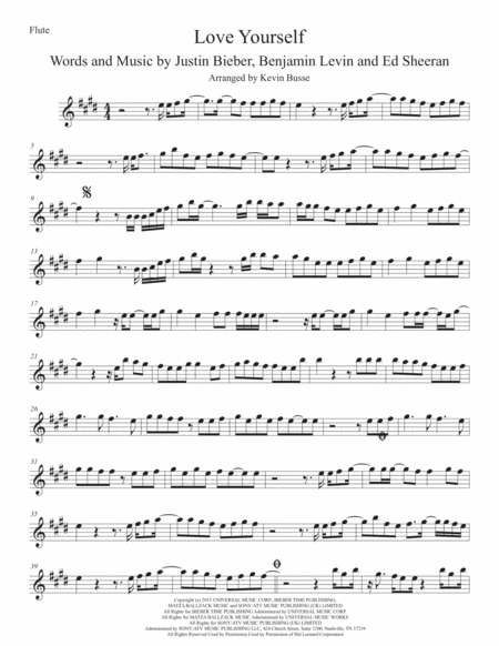 Love Yourself Original Key Flute Sheet Music