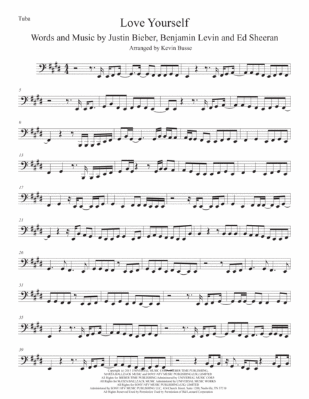 Love Yourself Original Key Tuba Sheet Music