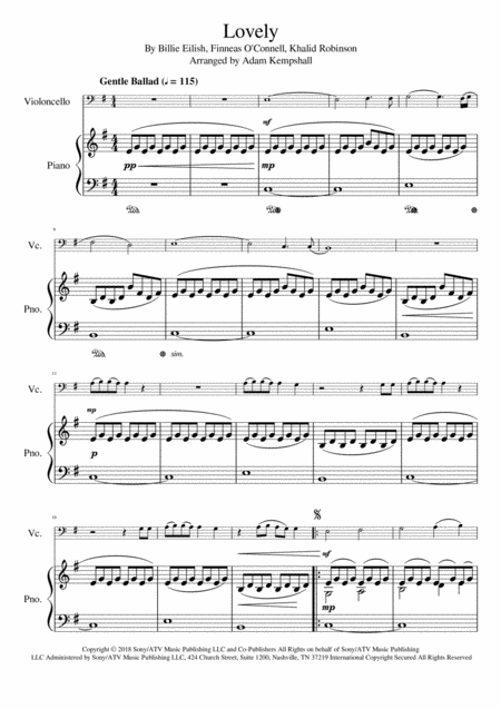 Lovely Cello With Piano Accompaniment Sheet Music