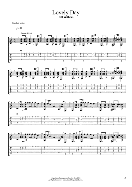 Lovely Day Solo Fingerstyle Guitar Sheet Music