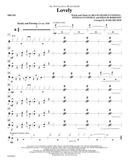 Lovely From 13 Reasons Why Arr Mark Brymer Drums Sheet Music