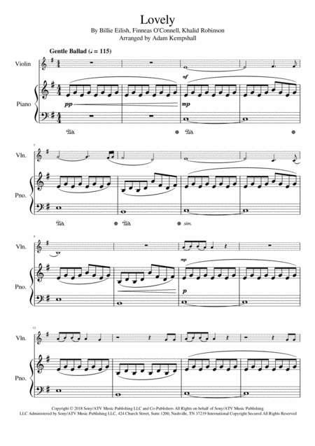 Free Sheet Music Lovely Violin With Piano Accompaniment