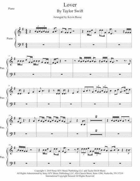 Lover Original Key Piano Sheet Music