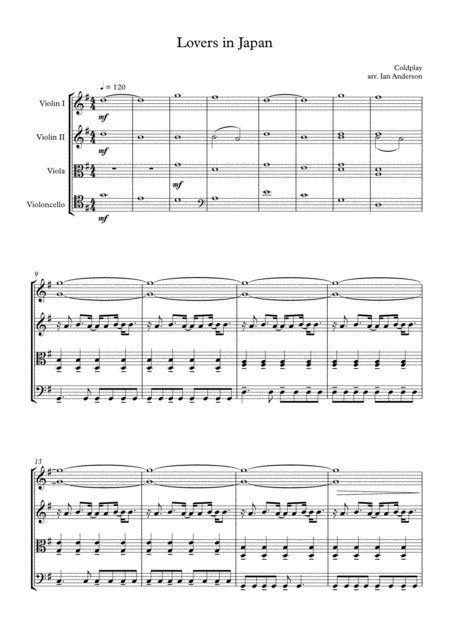 Lovers In Japan String Quartet Sheet Music