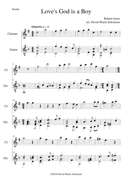 Loves God Is A Boy For Clarinet And Guitar Sheet Music