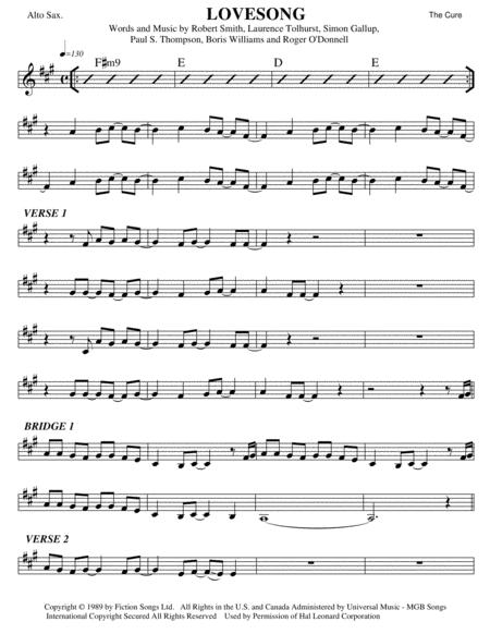 Free Sheet Music Lovesong Alto Sax