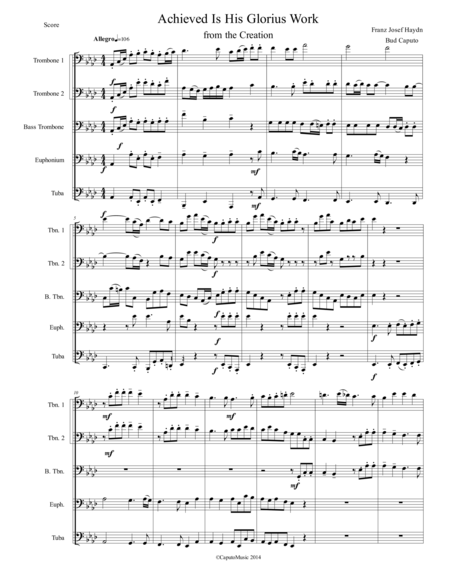 Free Sheet Music Low Brass Achieved His Glorius Work From The Creation Score