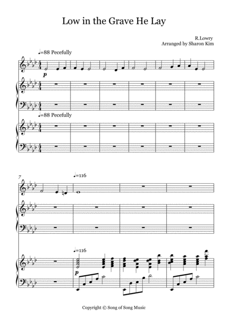 Free Sheet Music Low In The Grave He Lay For Easter With Trumpet Piano Optional Handbells