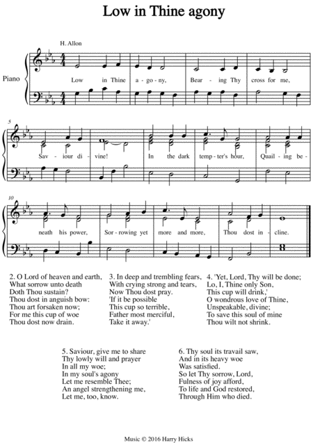 Low In Thine Agony A New Tune To A Wonderful Old Hymn Sheet Music