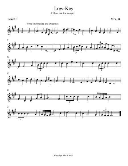 Free Sheet Music Low Key A Blues Tale For Trumpet