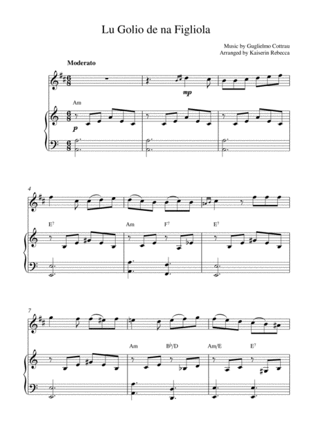 Free Sheet Music Lu Golio De Na Figliola