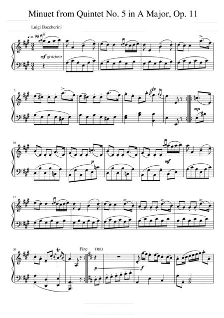 Luigi Boccherini Minuet From Quintet No 5 In A Major Op 11 Piano Solo Sheet Music