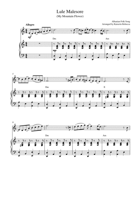 Free Sheet Music Lule Malesore My Mountain Flower Oboe Solo And Piano Accompaniment