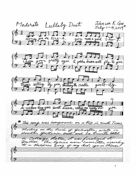 Lullaby Duet Both In Chinese And English Lyrics Sheet Music