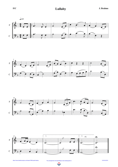 Free Sheet Music Lullaby Easy Brass Duet Nb 9 F C