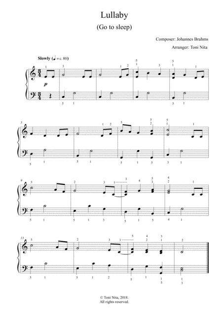 Free Sheet Music Lullaby Easy Piano