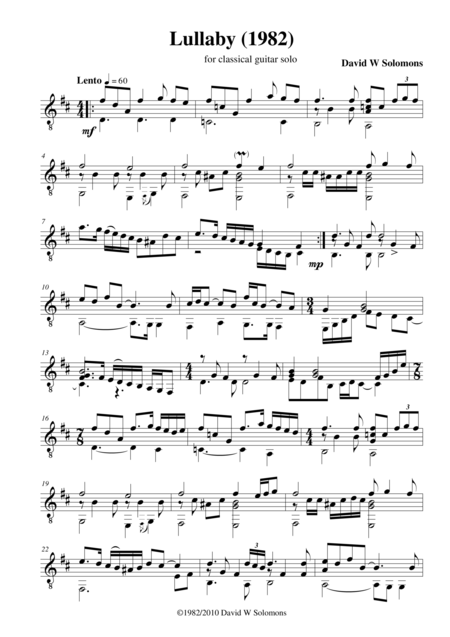 Lullaby For Solo Guitar Sheet Music