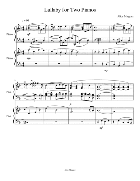 Free Sheet Music Lullaby For Two Pianos