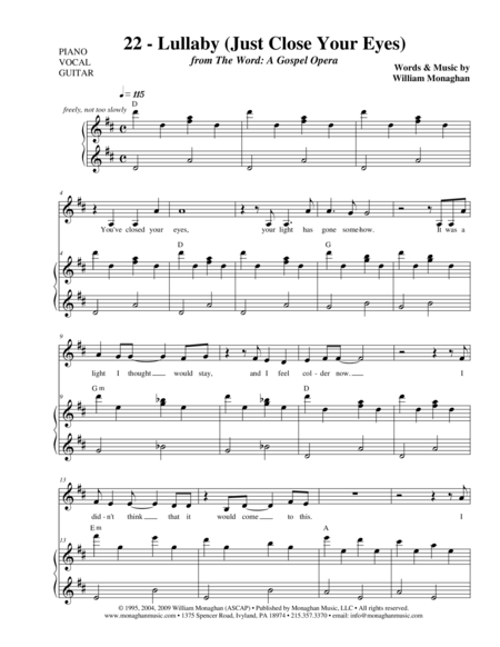 Lullaby Just Close Your Eyes Sheet Music