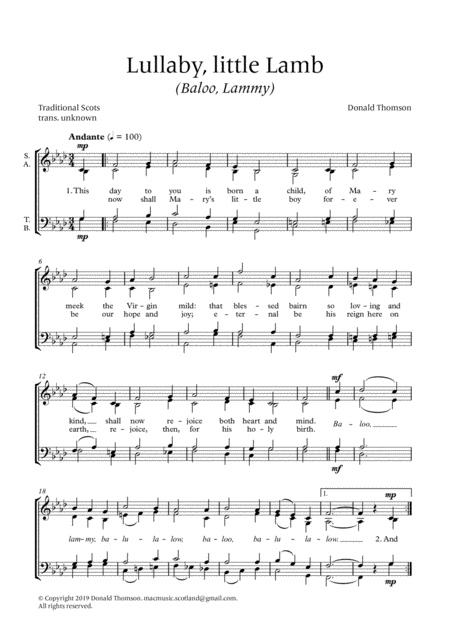 Free Sheet Music Lullaby Little Lamb