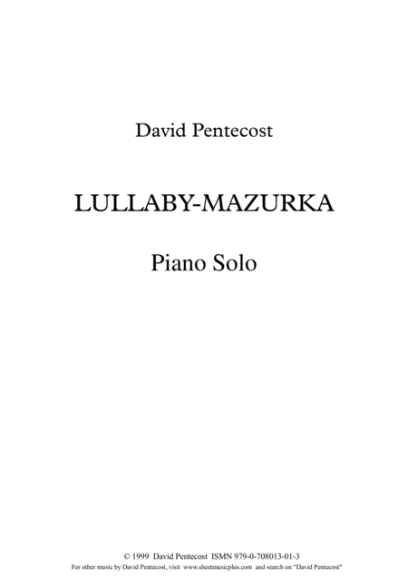 Free Sheet Music Lullaby Mazurka Opus 1