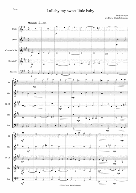 Lullaby My Sweet Little Baby For Wind Quintet Sheet Music