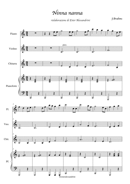 Free Sheet Music Lullaby Ninna Nanna Quartet