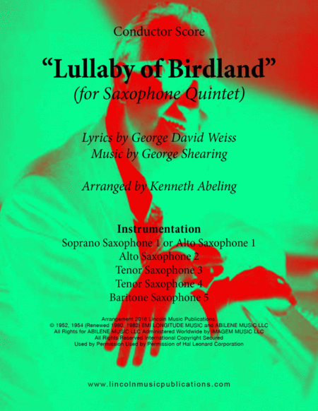 Lullaby Of Birdland For Saxophone Quintet Sattb Or Aattb Sheet Music