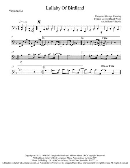 Lullaby Of Birdland For String Duo Sheet Music