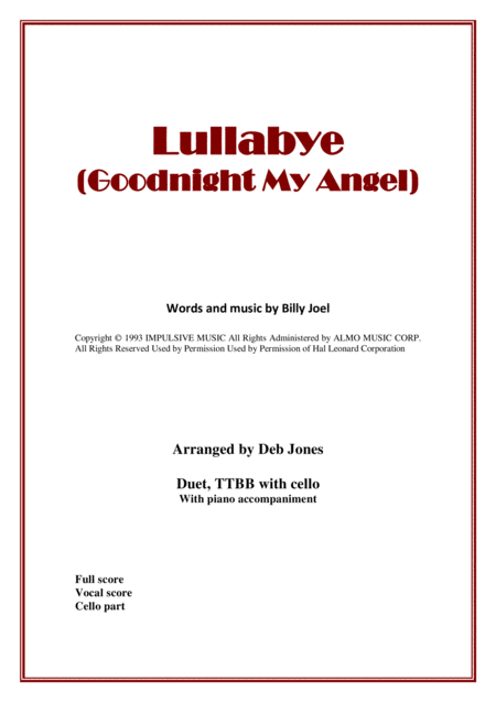 Lullabye Goodnight My Angel Sheet Music