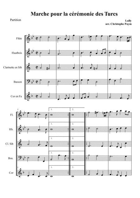 Lully Marche Pour La Crmonie Des Turcs Woodwind Quintet Sheet Music