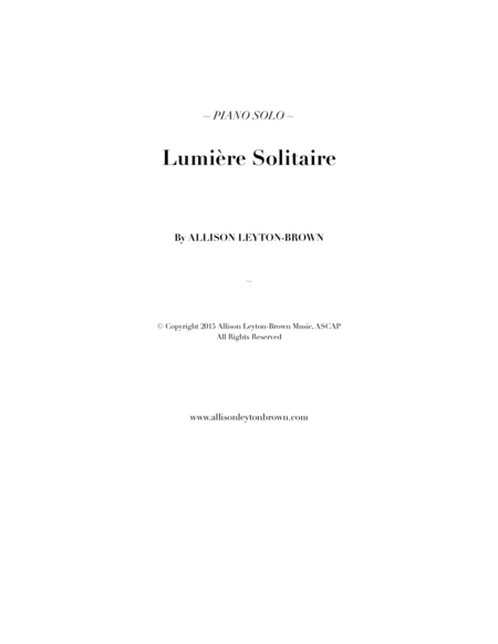 Lumiere Solitaire Romantic Piano Solo By Allison Leyton Brown Sheet Music