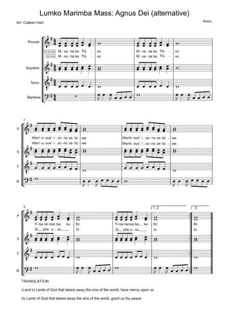 Lumko Marimba Mass Agnus Dei Arr Colleen Hart Sheet Music