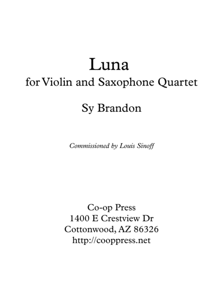 Luna For Violin And Saxophone Quartet Sheet Music