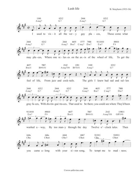 Lush Life Ukulele Chord Melody W Lyrics Sheet Music