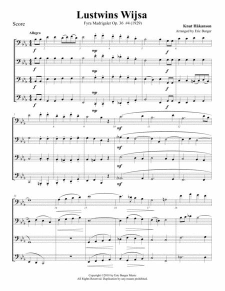 Lustwins Wijsa For Trombone Or Low Brass Quartet Sheet Music